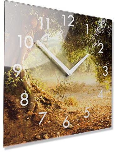 FLEXISTYLE Wanduhr küche Wohnzimmer 30 x 30 cm, aus Glas, mit Direktdruck eckig modern (SOMMERBAUM)