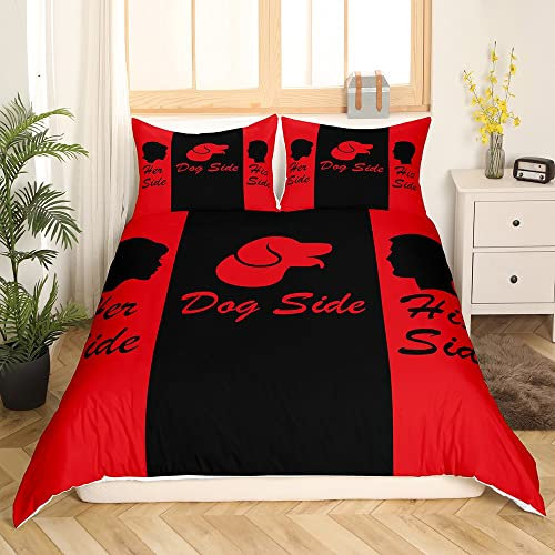 Hundeseite und Meine Seite Bettwäsche Set Kawaii Tier Welpe Bettbezug Set 200 x 200 Mädchen Jungen Paar Romantisches Thema Bettbezug Niedlicher Mops Hundedruck Schlafzimmer Dekor Weiche Mikrofaser