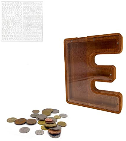 MEDOYOH Groß E Spardose Holz Buchstabe, 23CM/9IN Buchstaben Spardose Holz Alphabet Sparbox Münzen Sparschwein Hochzeit für Erwachsene Kinder Geburtstagsgeschenk
