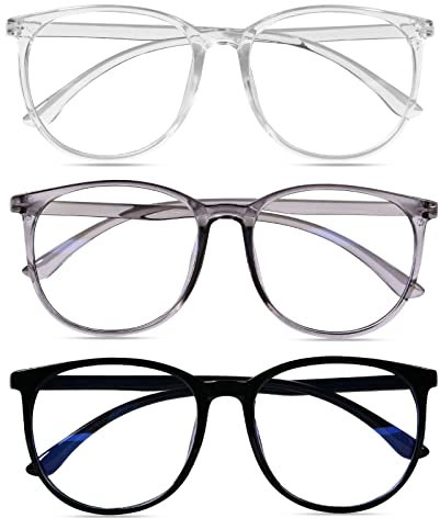 URAQT Blue Light Blocking Glasses, 3 Pack Lightweight Gaming Computer Glasses, Anti Glare Anti Eyestrain Eyeglasses with Blue Light Filter, Clear Lens Anti Blue Light Reading Glasses for Women Men