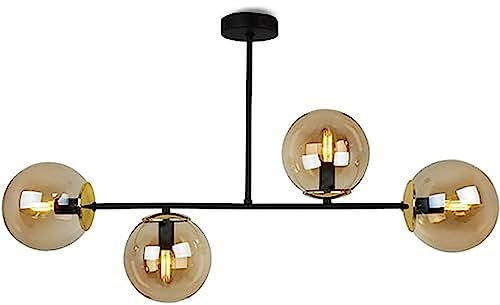 Light-Home Tuluza Hängelampe - Deckenlampe für Wohnzimmer Schlafzimmer und Esszimmer- Pendelleuchte aus Metall und Glas - E14-4-Flammig - Kupferglas - Schwarz und Gold