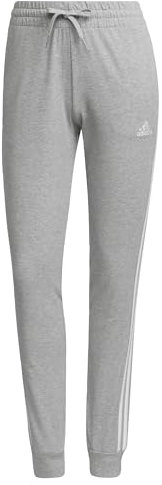 adidas Femme Essentials Single Jersey 3-Stripes Pants, Medium Grey Heather/White, M