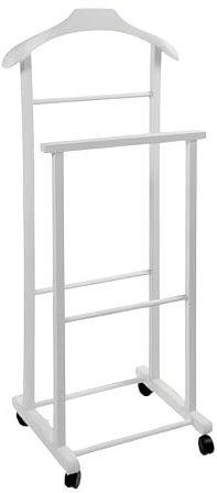 Porteur blanc porte-manteau de chambre, bois hêtre, servo muet double avec 4 roues, fabriqué en Italie