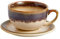 Coffeezone Vintage Design Latte Art Cappuccino Barista Tasse mit Untertasse aus Keramik, 340 ml, Braun