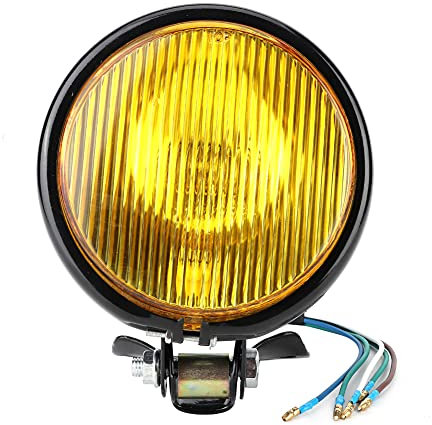Faro Per Moto Vintage, Faro Stile Retrò Faro Per Moto Nostalgico Faro Per Moto Universale Accessorio Per Modifica Moto(Vetro giallo guscio nero)