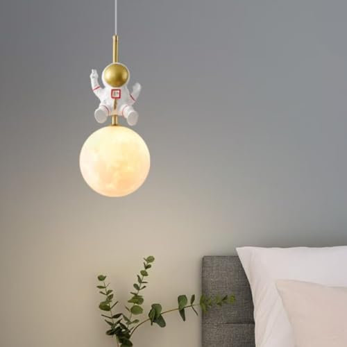 GUANSHAN Astronaut Mond Pendelleuchte 3D Mond Pendelleuchte Nachttisch Deckenlampe Kreative Mond Hängeleuchte Dekorativer Kronleuchter Für Schlafzimmer, Kinderzimmer