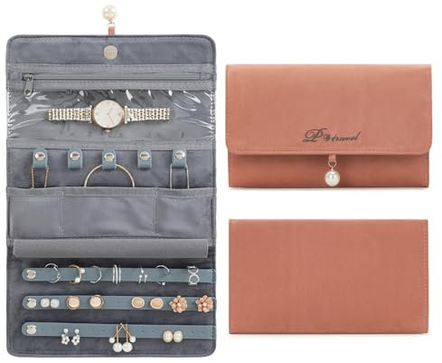 Dizdvizd Schmuck Organizers, Reise Schmuckaufbewahrung, Faltbare Schmucktasche für Ringe, Halsketten, Ohrringe, Armbänder, Uhren, Broschen-Orange