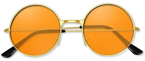 BOUBONI Hippie Sonnenbrille 70er Jahre Runde Hippie Brille Party Deko Sonnenbrille für Damen mit farbigem Brillenputztuch (Orange)
