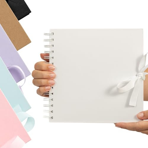 Evelay Scrapbook Fotoalbum Spiralbindung für Hochzeitspaar Reise Erinnerungsbuch mit 40 Seiten - Mittel, 20,3 x 20,3 cm (Weiß)