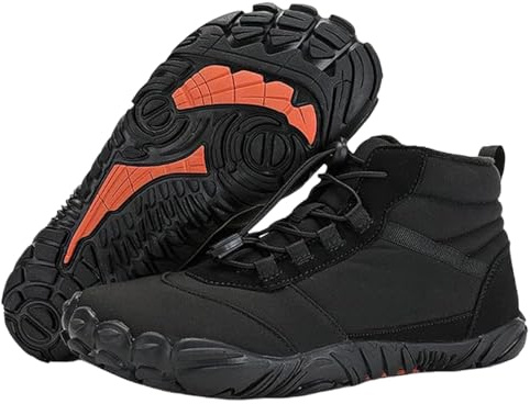Winter Barefoot Waterproof, High Warm and Non Slip Boots, Lightweight Breathable Barefoot Trainers, Soft Light Fitness Wide Toe Cap, for Women Men Trail Running Black