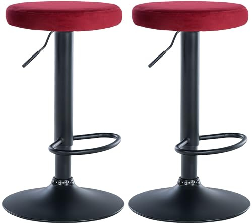 CLP 2er Set Barhocker Ponte Samt I Drehbarer Thekenhocker I Höhenverstellbarer Hocker I Küchenhocker mit Metallgestell | Farbe rot Material Gestell Metall matt schwarz