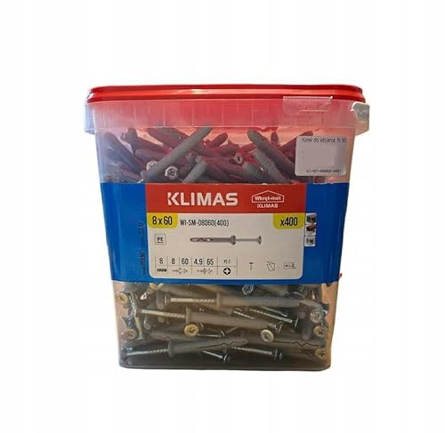 KLIMAS Set di tasselli a percussione con colletto e viti a testa svasata Big Box; tasselli per unghie in calcestruzzo aerato, tasselli per ancoraggio, tasselli in plastica (8 x 60-400 pezzi)