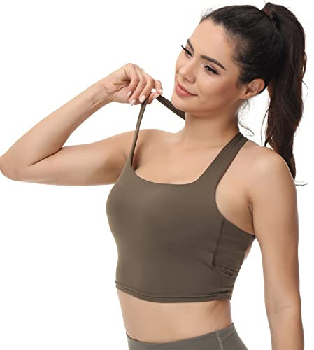romansong Yoga-Sport-BH für Damen, gepolstert, überkreuzte Rückenträger, Tanktop, Grün, X-Small