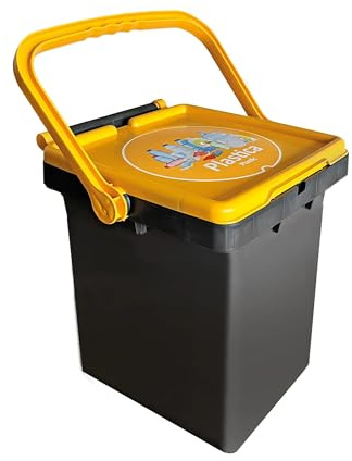 GENERICO Pattumiera per Raccolta Differenziata 25 litri, Giallo (Plastica) - in plastica (PP), etichetta IML, chiusura a manico anti cattivi odori – uso interno/esterno
