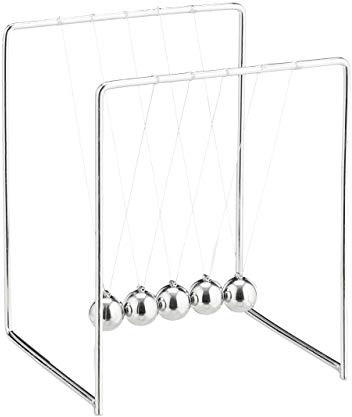 Relaxdays Newton Pendel, Kugelpendel für Schreibtisch & Büro, Physik, 5 Kugeln, Metall, Newton Kugelstoßpendel, Silber