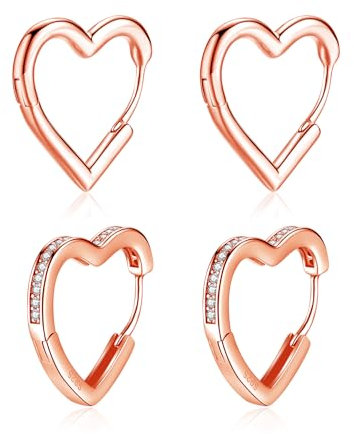 Loutade Creolen Silber 925 Klein, 2 Paare 925 Sterling Silber Herzförmigen Creolen Set, Liebe Herz Creolen Rose Gold Klein für Damen, Hypoallergen Knorpel Schlafen Herz Creolen Ohrringe Ohrschmuck