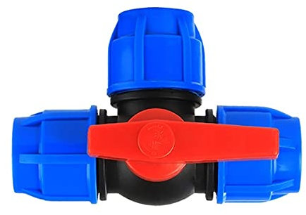 Kunststoff-3-Wege-Kugelhahn, T-Typ PE-Wasserrohr-Kugelhahn, Klemmverschraubung, Verbindungsventil, Rohr-Schnellverschraubung, 25mm/32mm/40mm/50mm/63mm Wasserdurchflussschalter (Size : 63mm)