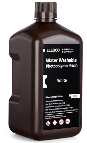 ELEGOO Resin Wasser Abwaschbar 2kg Weiß, 405nm LCD UV-Härtung 3D Drucker Resin Water Washable Resin für MSLA/LCD/DLP Resin 3D Drucker