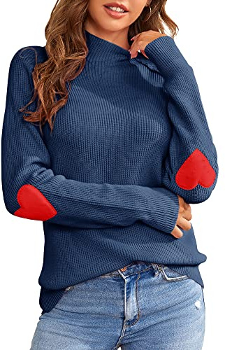 Saodimallsu Strickpullover Damen Herzform Lässig Rollkragenpullover Herbst Winter Pulli Grobstrick Sweater