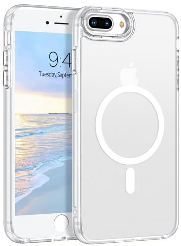 GUAGUA Custodia magnetica per iPhone 8 Plus, iPhone 7 Plus [compatibile con MagSafe] opaca, antiurto, retro traslucido, sottile, per iPhone 8 Plus/7 Plus (5,5 pollici), bianco