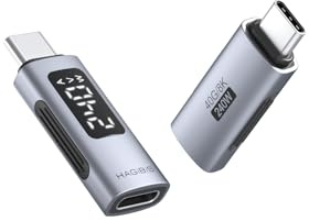 Hagibis LED Display USB C Adapter 240W 40Gbps 8K@60Hz, USB4-Adapter für Thunderbolt 4/3, iPhone 16 15 Pro Max, Schnellladeanzeige mit Strom- und Spannungsmessung (TUA04)