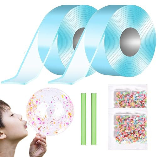 Nano Tape Bubbles Set, Magie Nano Klebeband Set, Blowing Bubble Tape, Bubble Tape DIY, Magic Tape Nano Bubble Kit, Nanotape Nano Tape, Elastische Blase Ballons,Traceless Adhesive Nano Tape (Blau)