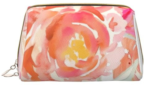 QGWDYYJQ Rosa rosa ha stampato la borsa cosmetica portatile di cuoio della pochette della borsa da toeletta, Peonia di pesca, Taglia unica