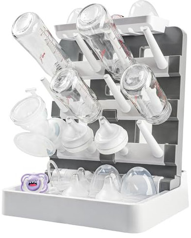 Venuekkuri Baby Bottle Drying Rack, Vertical Standing Bottle Dryer Rack Holder-Space Saving Baby Bottle Drying Rack for Countertop-Holds Up to 12 Baby Bottles & Cup