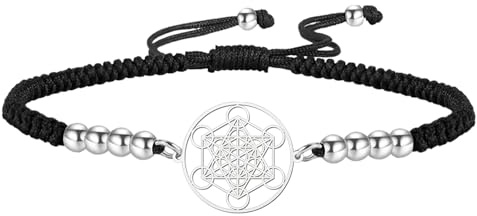 UNIFT Metatron's Würfel-Armband für Damen und Herren, Edelstahl, heilige Geometrie-Stil, Siegel des Erzengels, mit einer Perle, buntes Gewebe, verstellbares Armband, Talisman-Schmuck