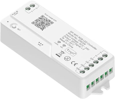SEZO DR03W 2.4G WiFi LED Controller SPI RGB LED Controller Voice Steuerung Kompatibel mit Alexa/Google Home/Tuya Smart Life APP Steuerung für SMD COB RGB IC LED Streifen RC03RFB Remote DC5-24V