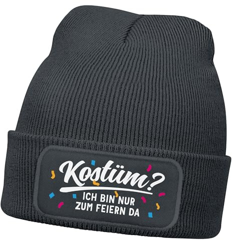 MoonWorks® Herren Beanie Patch Strickmütze mit Spruch Aufdruck Fasching Karneval Lustig Mütze Männer