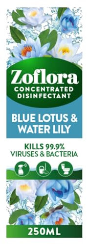 Zoflora Blue Lotus and Waterlilly Concentrated Multipurpose Disinfectant Liquid, Antibacterial and Multi-Surface, Pet Safe Disinfectant, Kills 99.9 Percent Of Bacteria and Viruses, 1 X 250 ml