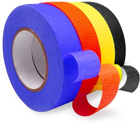 Fayskpwe 4 x Ruban de Masquage,24 mm x 50 m,pour peinture délicate et décoration intérieure, ruban de peintre pour papier peint et meubles,rénover