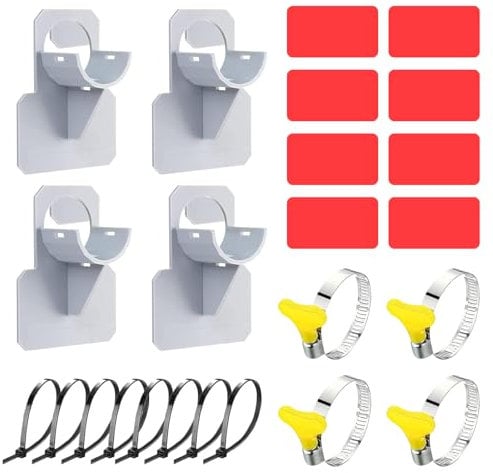 4 PCS Soporte Tuberia Piscina, Soportes para Tubos de Piscina, Soporte Tubo Piscinas, Con Brida para Cables y Abrazadera para Mangueras para Tuberías de Agua de Hasta 38 mm de Diámetro/B