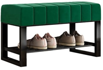 Aufbewahrungsbank, Schuhnizer, Stoff, gepolsterte Sitzbank für Schlafzimmer, Wohnzimmer, Flur, Ende des Bettes, Bank mit 136 kg Kapazität (Grün, 60 cm)