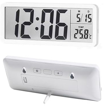 Epunk White Digital Wall Clock with Temperature Display - 20cm Large Screen, Battery/Plug-in Power, Hanging & Tabletop Design for Living Room, Bedroom, Office