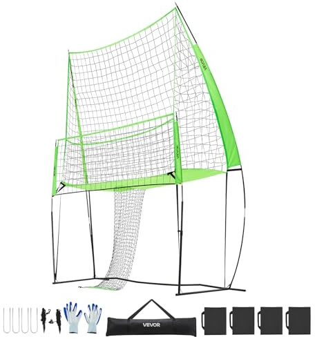 VEVOR Volleyball Trainingsnetz stufenlos höhenverstellbare Übungsausrüstung mit Ballrücklauf, 2,44 x 3,35 m tragbare Netzstation, einfache Einrichtung für den Innen- und Außenbereich im Garten