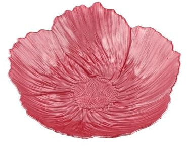 Pearlised Crystal Glass Serving Bowls,Ornament Plate Bowl,Large Flower-Shaped Fruit Plates for Afternoon Tea, Desserts & Canapés,Salad(Small,Red)