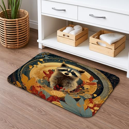 Badematte mit Waschbär-Muster, schnell trocknend, fantastisches Tiermotiv, saugfähig, rutschfest, Herbst-Dekorativer Memory-Schaum, waschbar, Badteppiche für Badezimmer, WC, 50,8 x 81,3 cm