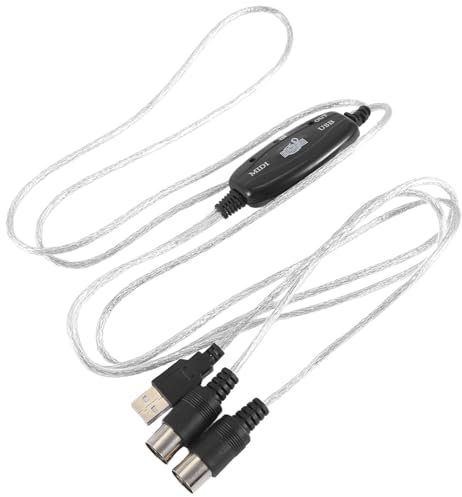 Fuhjythy USB MIDI Cable Adapter, USB Type A Male to MIDI Din 5 Pin In-Out Cable Interface with LED Indicator for Music Keyboard