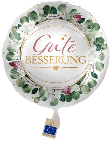 Folienballon Gute Besserung – Genesungswünsche Ballon | Herzballon mit Eukalyptus & Blüten, Geschenk & Deko für Genesung, Krankenbesuch, Familie & Freunde