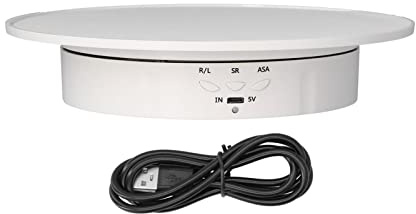 Motorisierte, drehbare Displayständerhalterung, 3-fach verstellbar, USB-betrieben, elektrischer Drehteller für Schmuck, für Geschäfte, Ausstellungshallen, ABS-Wildleder, 20 cm (【White 200MM Suede