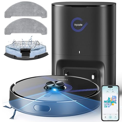 Vyzzle Saugroboter mit Wischfunktion 10000 Pa und Absaugstation 3,5L | LiDAR Navigation, 180 Min Laufzeit, Teppicherkennung, Hindernisvermeidung, App Steuerung, Tierhaare, Hartböden, Teppiche