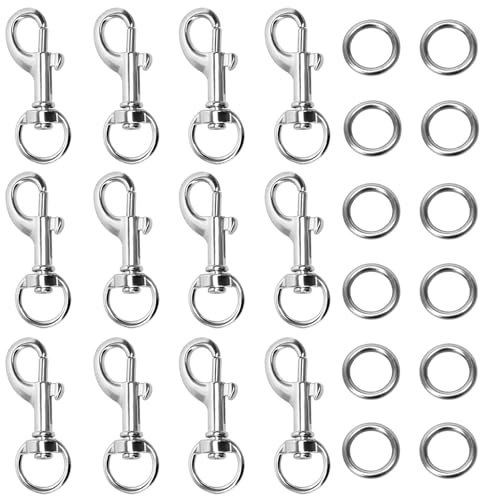 12 Stück Karabinerhaken Hundeleine mit Drehgelenk, Wirbelkarabiner aus Zinklegierung mit 12 Edelstahlringen, 360° Drehbare Karabiner für Hundehalsband, Gurtband, Schlüsselanhänger, Haustierzubehör