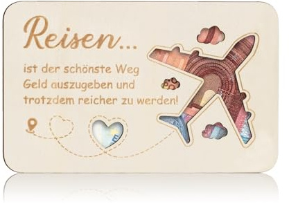 ARTREE Geldgeschenk Reise aus Holz – Ziehkarte für Geld & Gutschein | Reise Geschenkidee mit Spruch, nachhaltige Holzkarte zum Geburtstag, Abschied & Urlaub