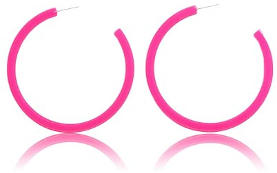 Neon Ohrringe Damen, 70er 80er 90er Jahre Modeschmuck Pink Creolen Hippie Jacke Outfit Pinke Earring Karneval Frauen Hoop Vintage Neonfarbene Grün Ohrring Fasching Mode Grüne Neon-Ohrringe (rosenrot)
