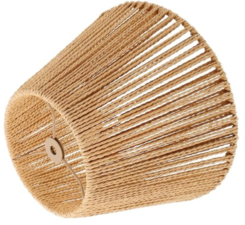 Vintage Rattan Lampenschirm Boho Pendelleuchtenschirm | Gewebte Optik, Khaki Papierseil, Gleichmäßige Lichtstreuung, für Wandlampe und Gästehaus