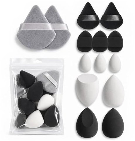 JOVYTH Lot de 14 Éponges Maquillage Noires, Houpettes Douces & Blenders Beauté pour Fond de Teint Liquide, Correcteur, Poudre Libre – Application Impeccable & Sans Traces