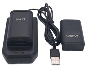 2Pcs 4800mAh Rechargeable Battery Pack + USB Charger，Compatible for Microsoft， Xbox 360 Wireless Controller Gamepad Battery Replacement(Black 1 USB Charger)