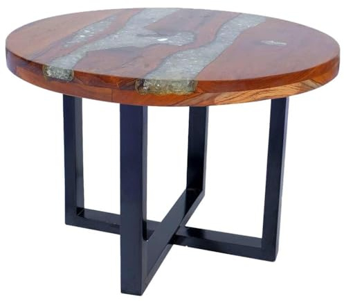 Kaorsrow Runder Couchtisch aus Teak und Harz, Beistelltisch 60x40 cm | Einzigartiger Holz-Wohnzimmertisch mit buntem Epoxidharz-Design und robustem Mangoholz-Gestell für Ihr Zuhause.